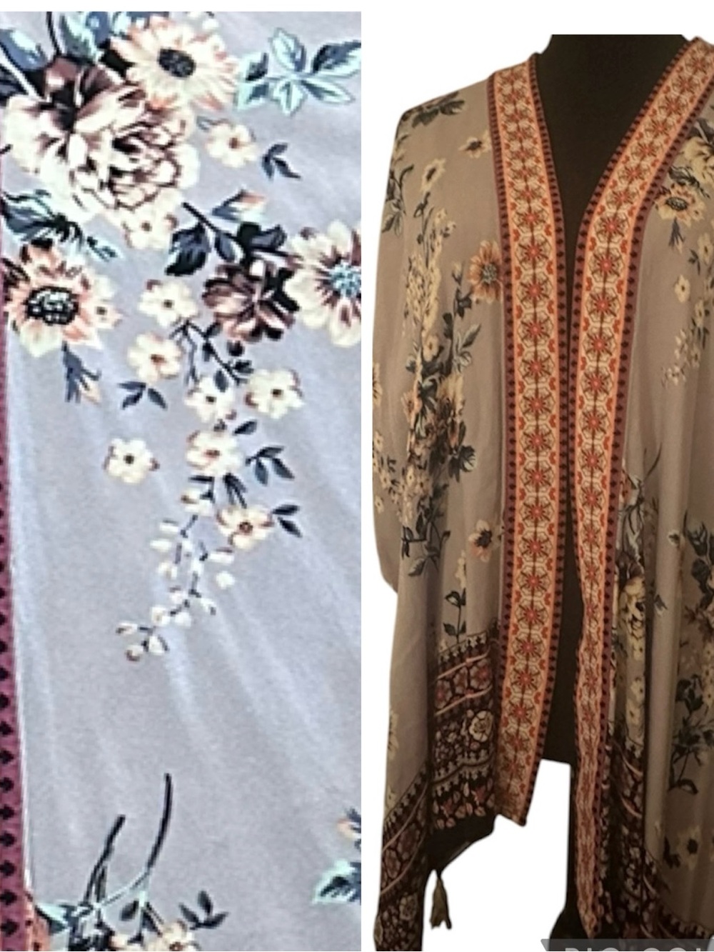 Knox Rose Lavender Floral Open-Front Kimono with Pink Border